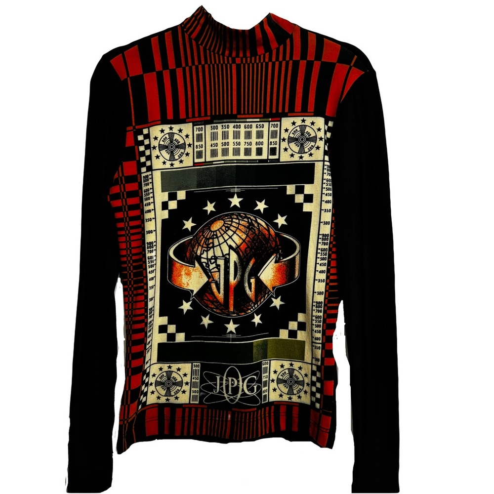 Vintage Jean Paul Gaultier mock neck printed long sleeve shirt
